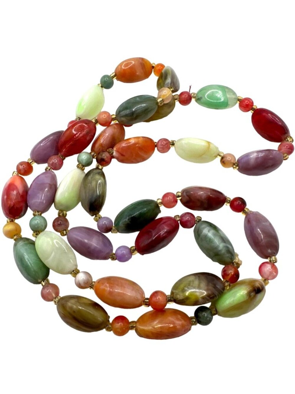 Vintage Tutti Frutti Beaded Necklace 30" Colorful Acrylic Continuous Multicolor